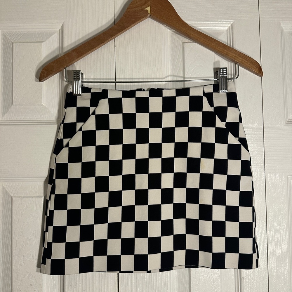 Zara Black and White Checkered Mini Skirt